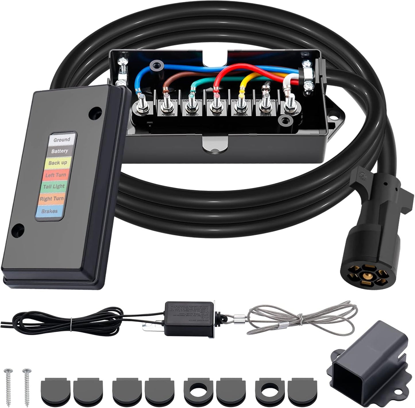 CheeMuii 7-Way Trailer Cord & Junction Box Kit – Heavy Duty 8FT Wiring Harness