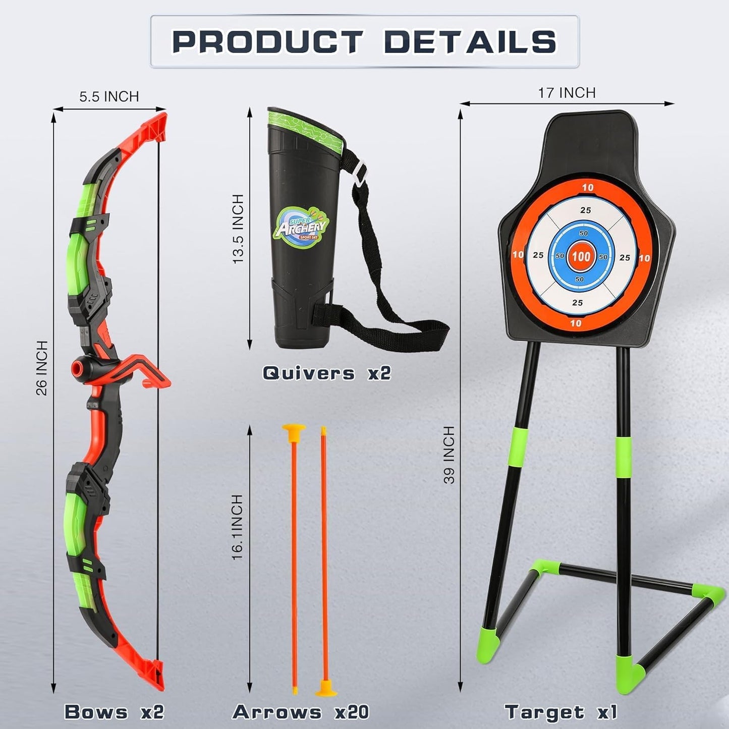 Archery Toy Set – LED Bow & Arrow with Standing Target & Quiver