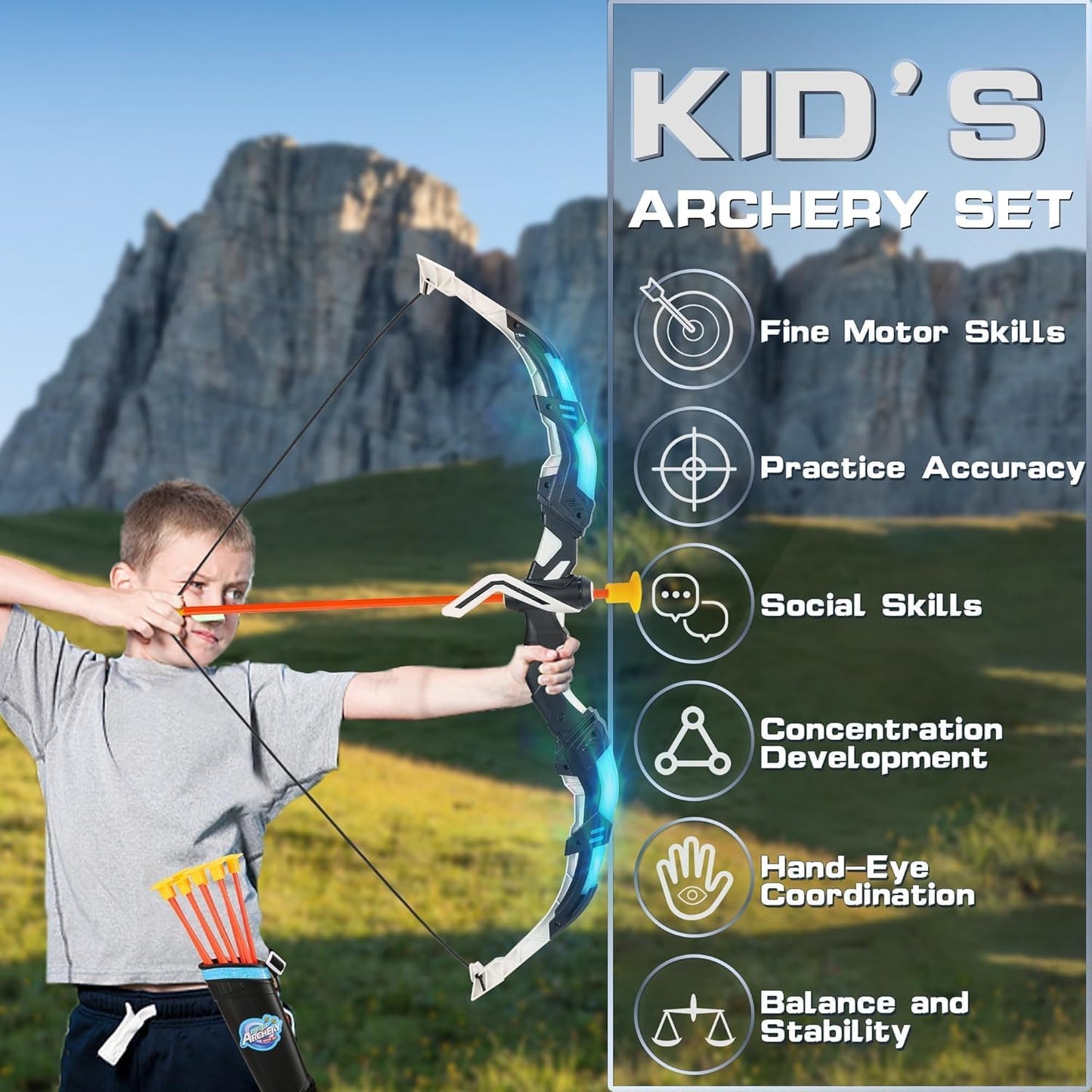 Archery Toy Set – LED Bow & Arrow with Standing Target & Quiver