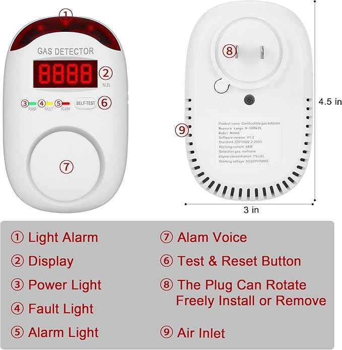 WA886 Natural Gas Detector + H-212 Carbon Monoxide Detector (3-Pack) 🚨🔋