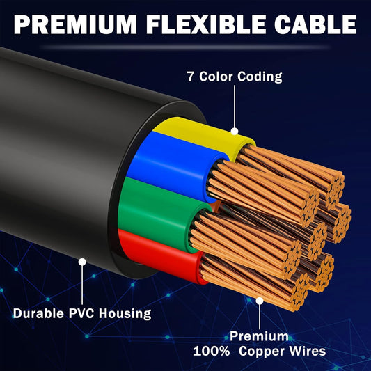 CheeMuii 7-Way Trailer Cord & Junction Box Kit – Heavy Duty 8FT Wiring Harness