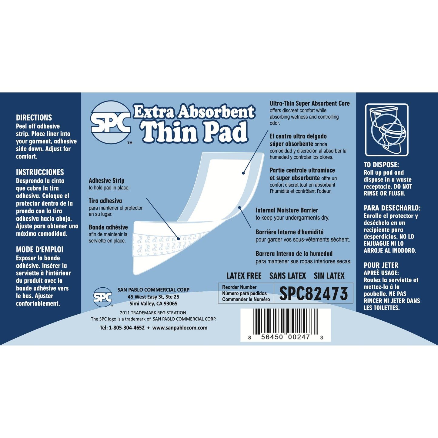 SPC Extra Absorbent Thin Incontinence Pads in Bulk, 6 Packs of 30 (180 Pads)