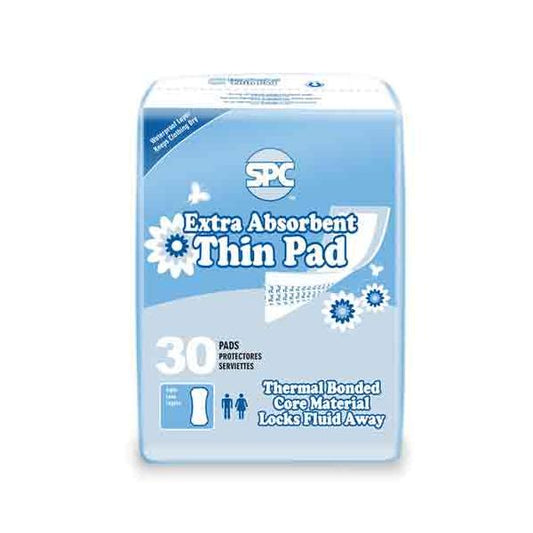 SPC Extra Absorbent Thin Incontinence Pads in Bulk, 6 Packs of 30 (180 Pads)